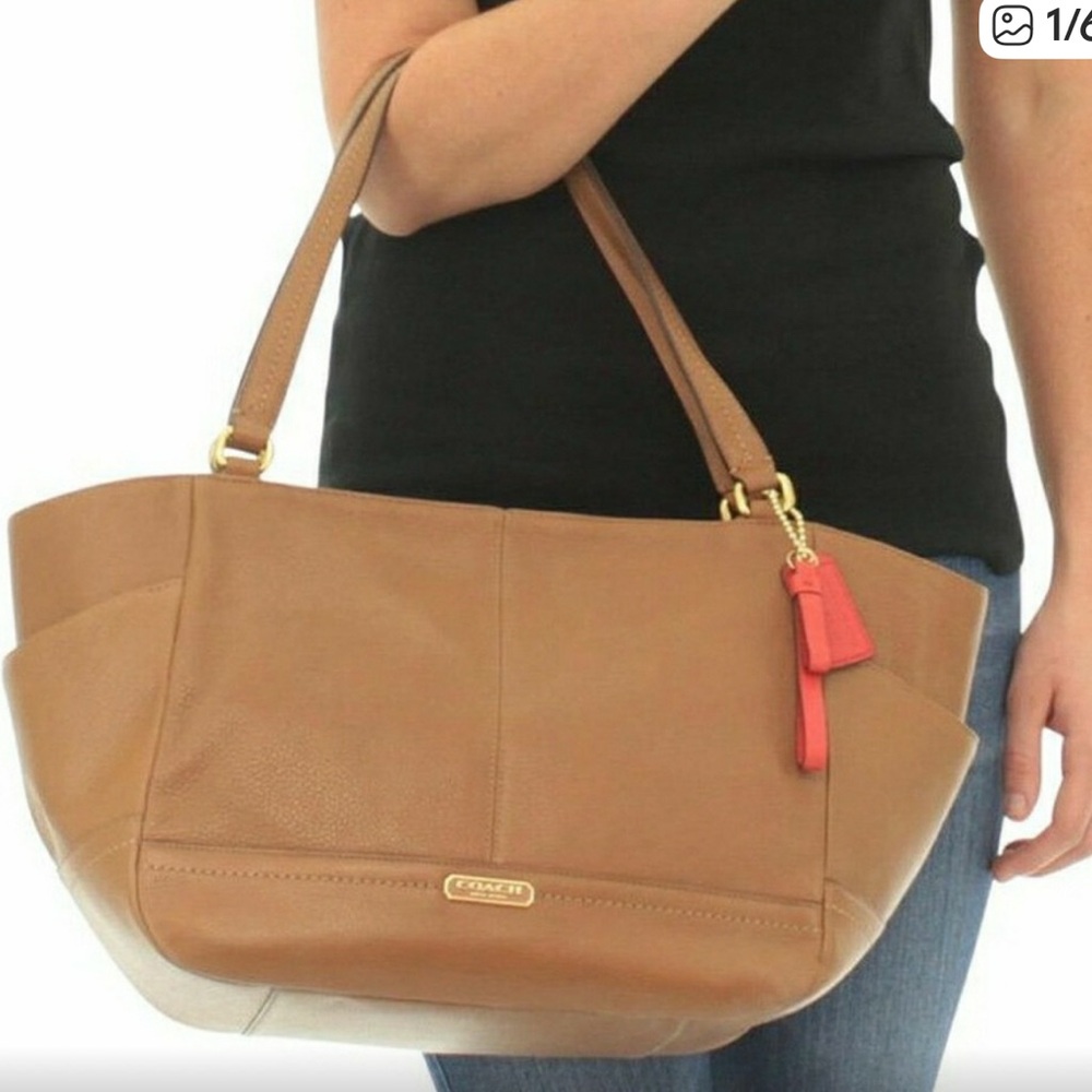 Coach Park Carrie British Tan Leather Tote Bag Rehab Project - Picture 13 of 13